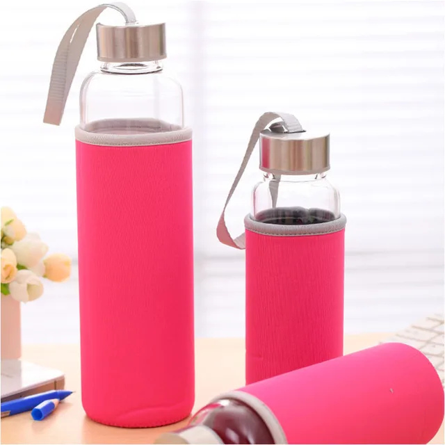 Glass Water Bottle with Stainless Steel Lid and Protective Bag, Sport Bottle, BPA Free, Travel Drink Bottle 360ml, 420 ml, 550ml 2