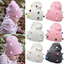 Новая модная вязаная шапка для маленьких девочек, 7 цветов, цветная шерстяная шапка с шариками, Детская Повседневная теплая шапка s