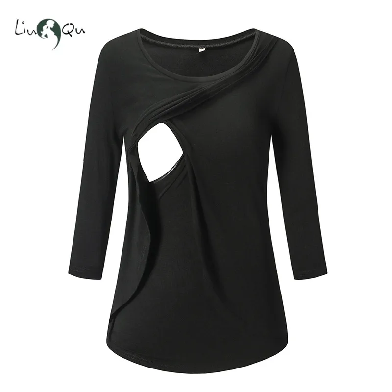 Maternity 3/4 Sleeve Nursing Tops Blouses Pregnancy Shirt Maternity Clothes Womens Clothing Breastfeeding Nurse Pregnant Top