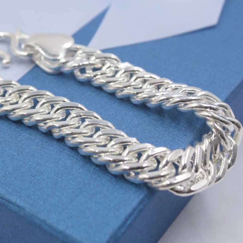 

Real 999 Sterling Silver Bracelet 11mm Curb Link Bracelet 20.5cm For Men Women 39-40g