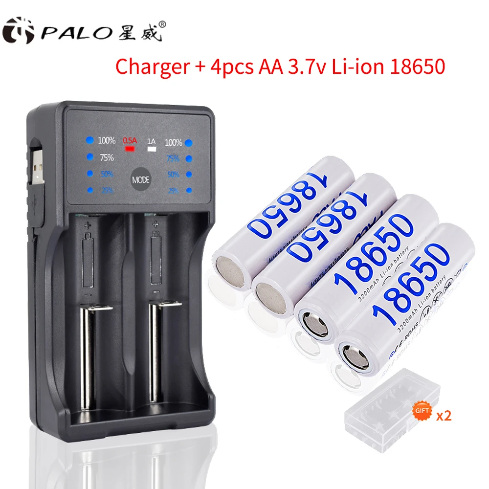 

18650 3.7v rechargeable battery reachargeable batteries 3200mah li-ion 18650 battery with led charger for AA AAA 18650 Flahlight