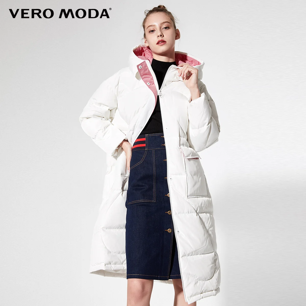 Vero Moda зимнее длинное белое пуховое пальто на молнии с милым сердцем | 319412512 - Цвет: Snow white