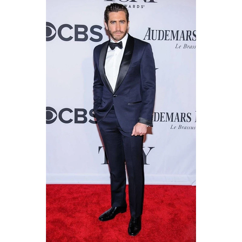 

Custom Navy Blue Men Wedding Suits Custom Made Slim Fit Wedding Groom Tuxedos For Men Groomsman Best Man Suit Jacket+Pants+Bow