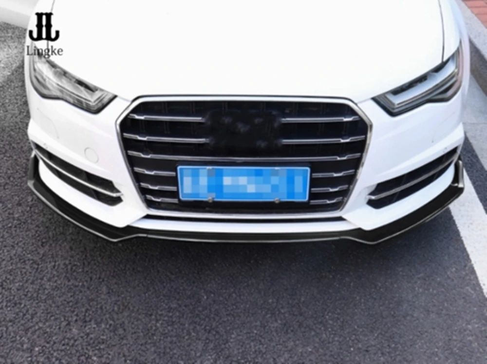 Черный/углеродного волокна передний бампер подбородок спойлер защита для Audi A6 C7