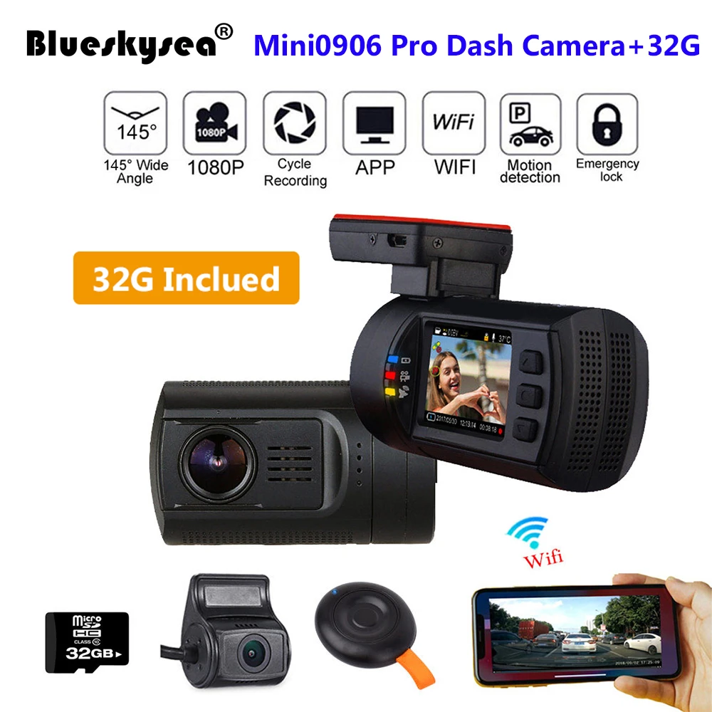 Mini 0906 HD 1080P Dual Lens Car Dash Camera GPS DVR CPL+Parking Hardwire Kit