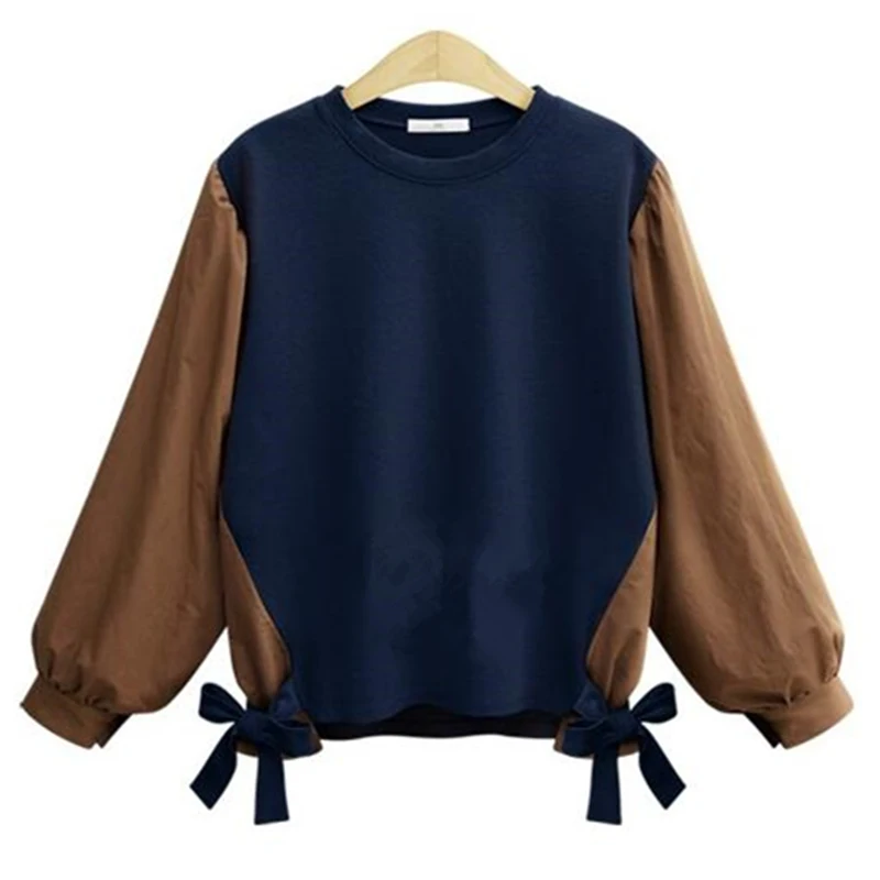 L-4xl размера плюс хлопок Blusas кимоно для женщин осень зима Лоскутная шнуровка бант блузки Европа свободные женские Shrit Топы большие свободные