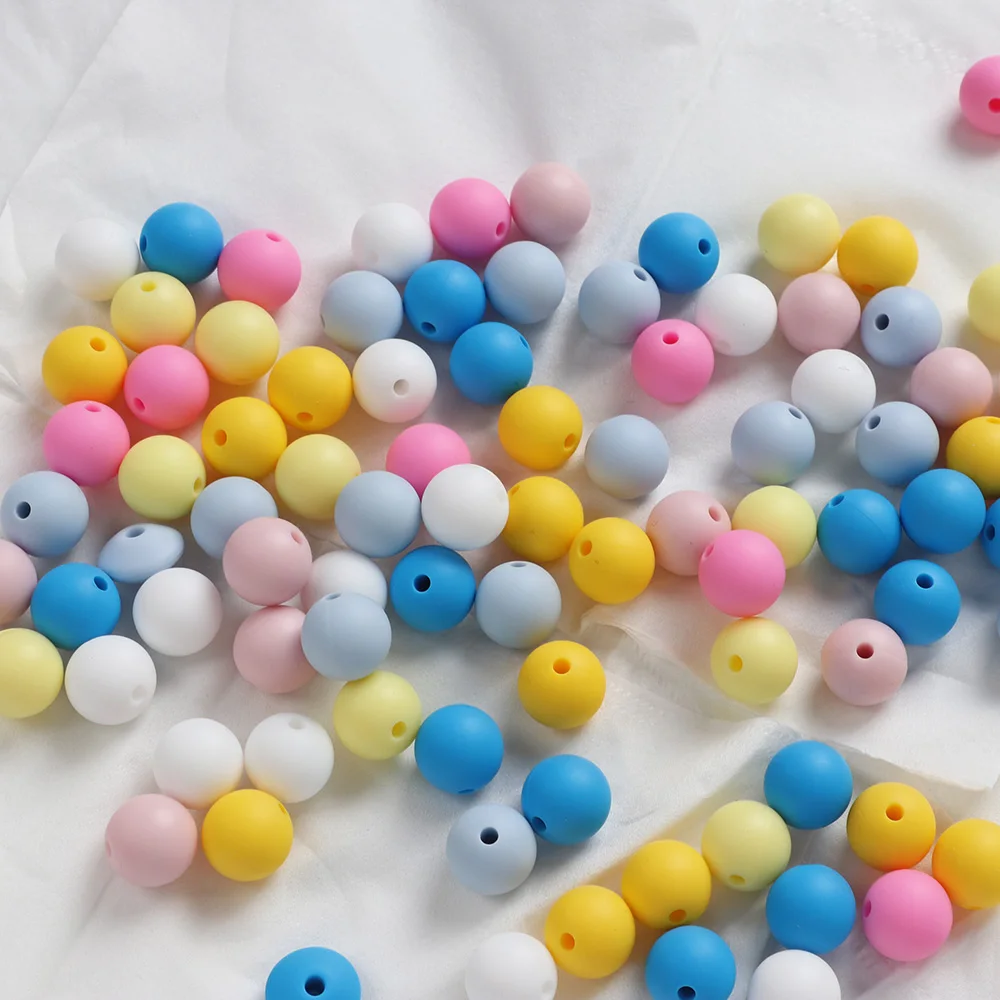 TYRY.HU 50pcs/lot Food Grade Silicone Beads 12/15mm Round Pearl Silicone Baby Teether Toy Silicone BPA Free DIY Nursing Necklace