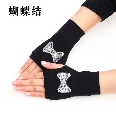 Sailor dance gloves Rivet wool gloves spring and autumn black half-finger gloves show gloves Bow tie