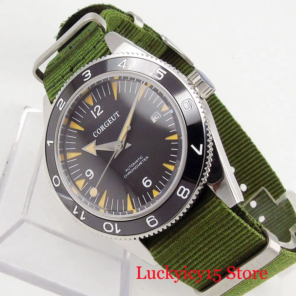 

CORGEUT Brand Luminous 41mm Men's Watch Automatic Movement Date Window Sapphire Crystal Nylon Strap