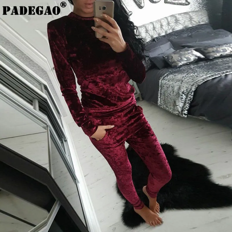 PADEGAO 3XL 9 Цвета Бархатный спортивный костюм для Для женщин бархатный комплект
