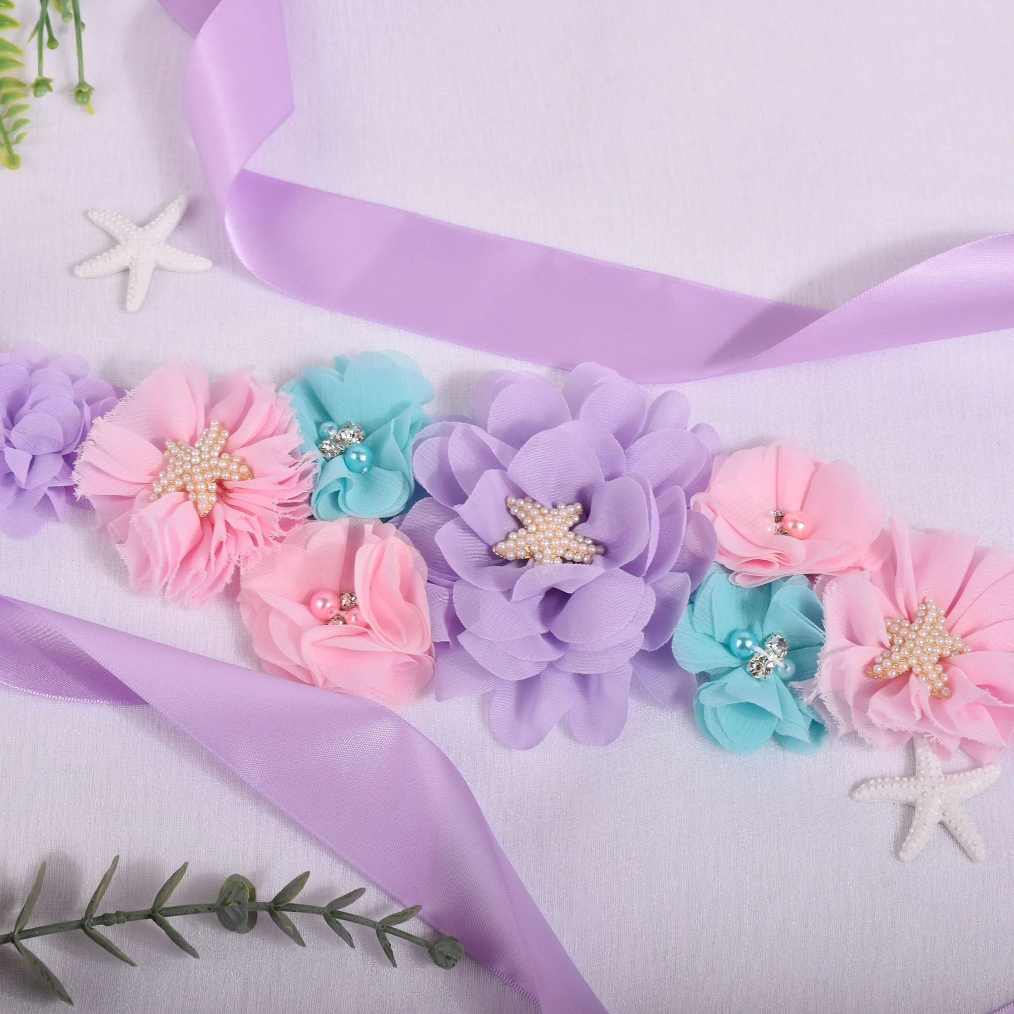 Maternity Support Band Mermaid Maternity Sash Under Sea Flower Sash Pregnancy Belly Belt Photo Props Gift Baby Shower Party