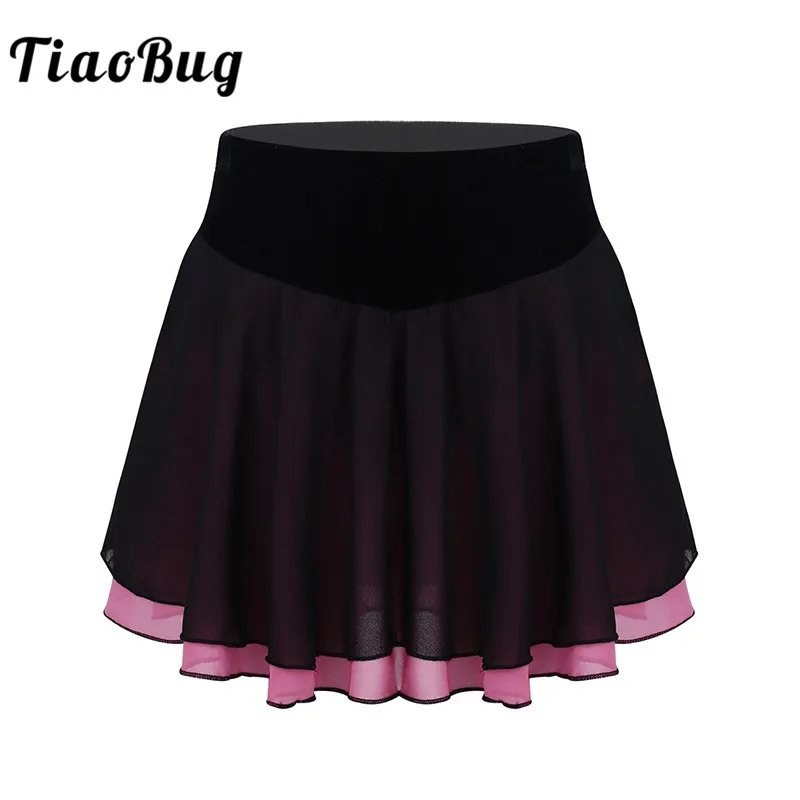 

TiaoBug Girls Soft Lightweight Chiffon Figure Ice Skating Training Skirt for Kids Ballet Leotard Stage Performance Dance Costume