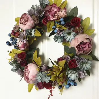 

1pc Artificial Garland Floral Hoop Artificial Wreath Door Wreath Rattan Wreath for Door Wedding Party