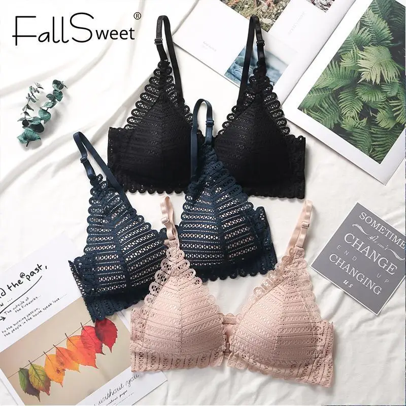

Push Up Wireless Bras for Women Front Closure Plunge Bra Sexy Lace Bralette A B Triangle Cup Brassiere Femme Underwear New