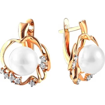 

Примаэксклюзив earrings with pearls and cubic zirconia in red gold