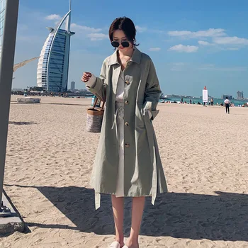 

Trench Coat Women's Mid-length Section 2020 Spring New Korean Casual Lace Popular Over-thin Thin Long Coat Women