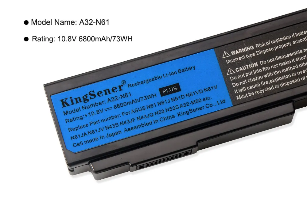 Аккумулятор для ASUS N61 N61J N61D N61V N61VG N61JA N61JV M50s N43S N43JF N43JQ N53 N53S N53SV|battery for asus|battery a32-n61asus