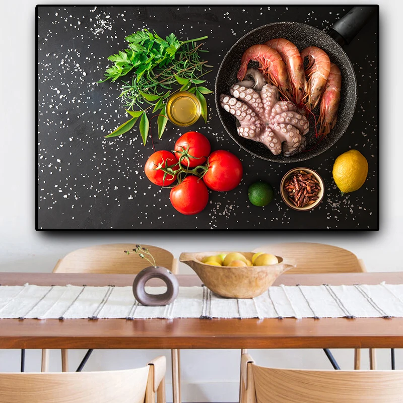 

Grains Spices Seafood Vegetables Kitchen Cooking Canvas Painting Posters and Prints Cuadros Wall Art Food Pictures Living Room