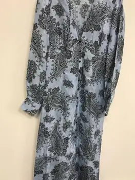 

Women's V-neck Print Long Dress Bohemian Retro Long Sleeve Lady Dress with Buttons