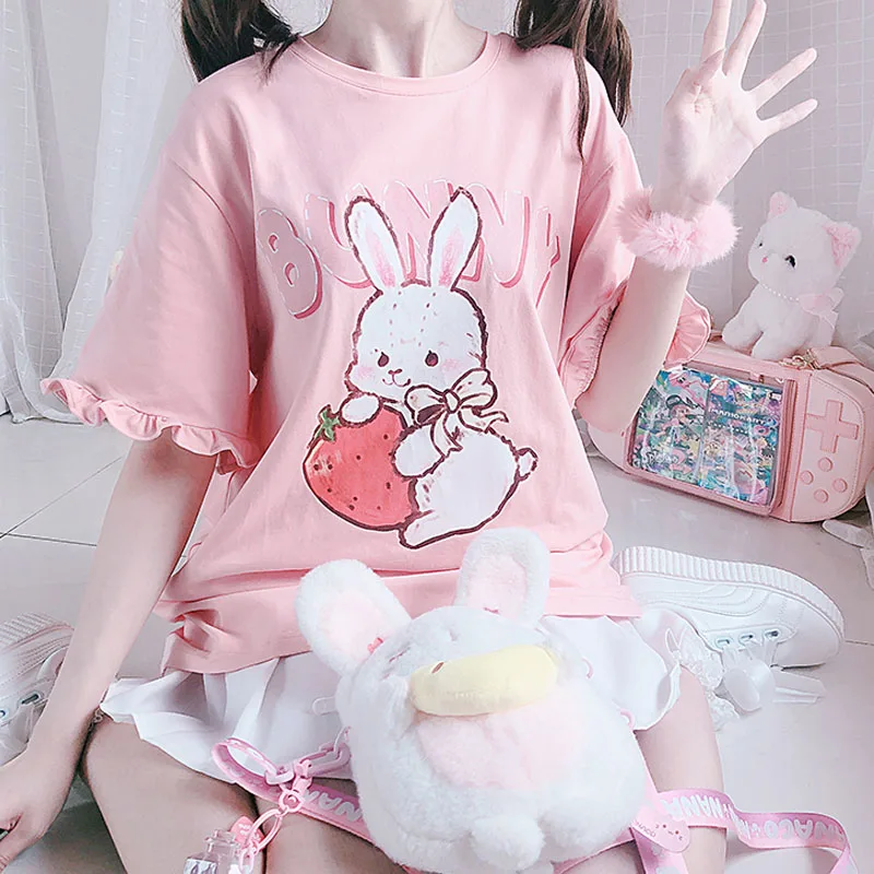 Летняя футболка с коротким рукавом и круглым вырезом 2021 кружевные Топы Kawaii в
