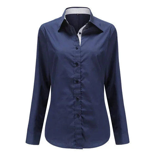 Dioufond, модная блуза в горошек, рубашка с длинным рукавом, женские блузки, хлопковые женские рубашки, красный синий топ в горошек, Blusas, женские топы - Цвет: Pnavy