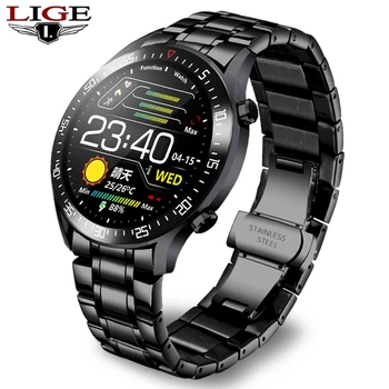 

LIGE Full Touch Screen Smart Watch Men smartwatch For Android iOS Heart Rate Blood Pressure Monitor Waterproof Fitness Watches