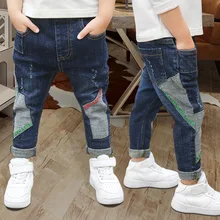 Kids Jeans for Boys Fashion Splice Denim Trousers Children Broken Hole Jeans Autumn Winter Casual Costume Wear Long Pants