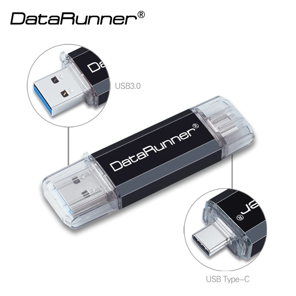 

DataRunner Dual OTG USB Flash Drive 2 in 1USB3.0 & Type-C USB Memory Stick Pen Drive 256GB 128GB 64GB 32GB Pendrive Flash Drive