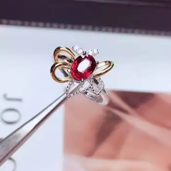 

Natural Gemstone For Women Red Garnet Stone Real Pure 925 Sterling Silver Jewelry Ring