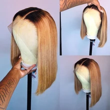 Омбре блонд короткий Боб 13*4 кружевные передние человеческие волосы парики бразильские Реми парики прямые боб для черных женщин предварительно выщипанные Детские волосы