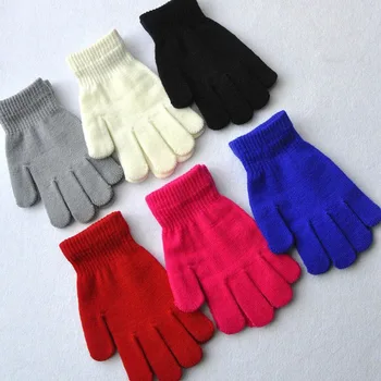 

1Pair Glove Girls Boys Kid Full Finger Stretchy Knitted Winter Warm Pick Gloves Mixed Color Knitted Gloves