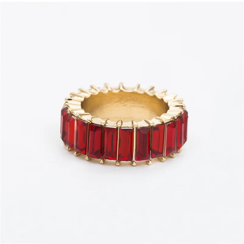 Роскошные кольца с квадратным радужным камнем для женщин, женское красочное обручальное свадебное кольцо, кольцо, модные золотые ювелирные изделия, аксессуары - Цвет основного камня: RED