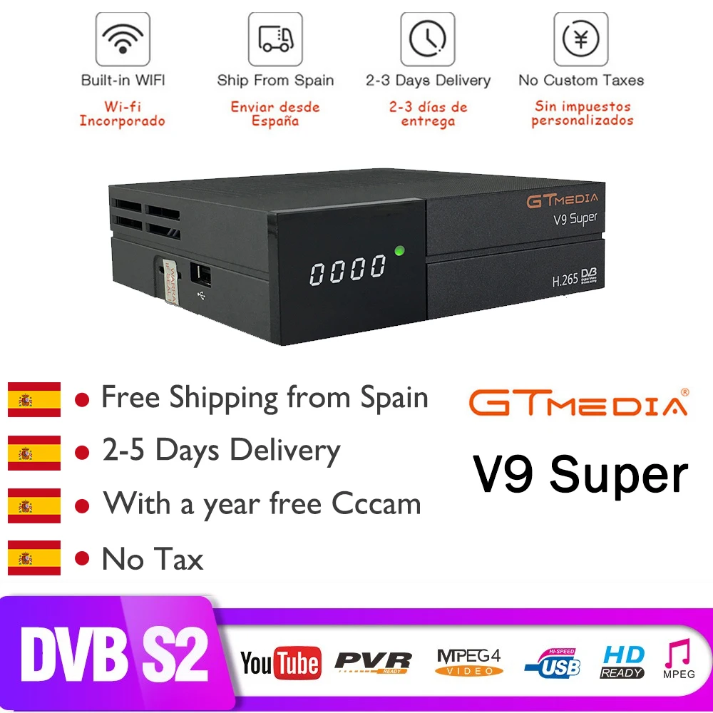 

2 Years Europe Channels GT Media V9 Super Satellite Receiver DVB-S2 Full HD Satellite Receptor GTMedia Decoder Super TV Box
