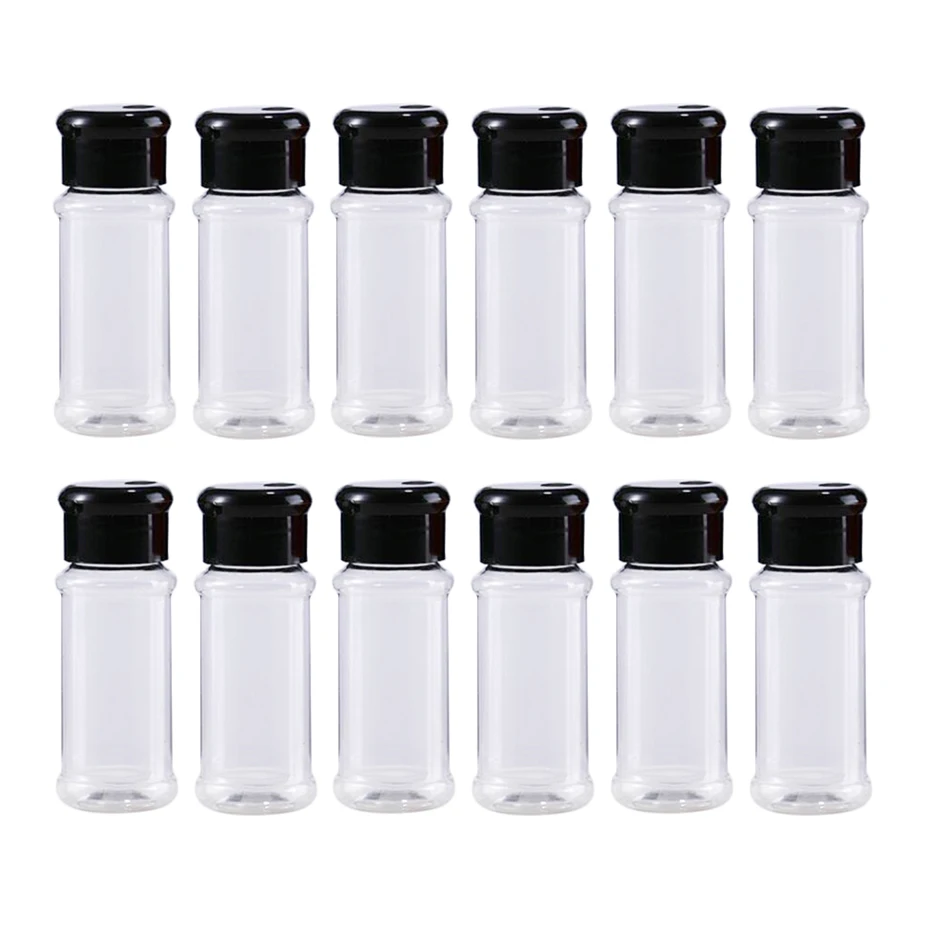 Plastic Spice Bottles Round Shape 100ml Salt Pepper Shaker Seasoning Jar Chili Container Bottle 12pcs |