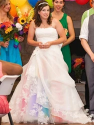 Colorful Rainbow Wedding Dresses Multicolored Tulle Strapless Lace Oragnza A Line Applique Flower Bridal Gowns Vestidos De Noiva