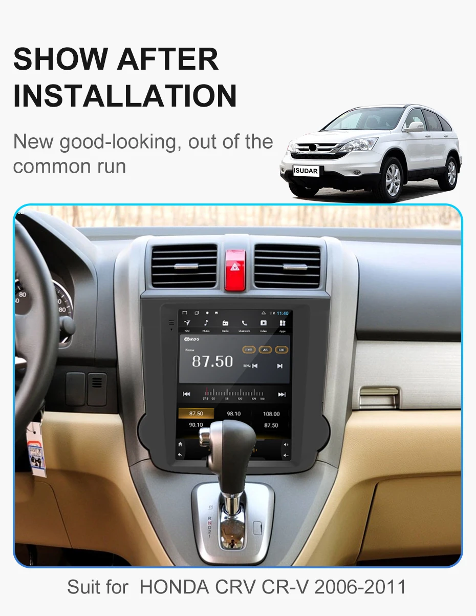 Isudar H53 Вертикальный 1 Din Android авто радио для Honda/CRV/2008-2011 gps Автомобильный мультимедийный ram 4G rom 64G DSP для модели Telsa