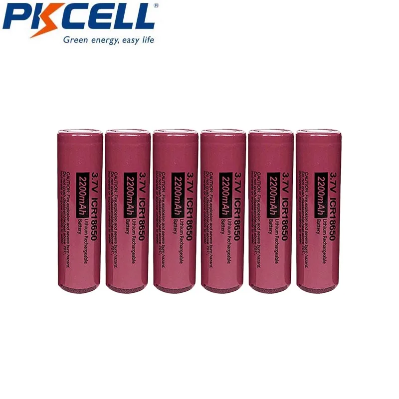 6 шт. PKCELL Bateria 18650 Батарея 3 7 V 2200mAh ICR перезаряжаемые батареи литий ионная литиевая
