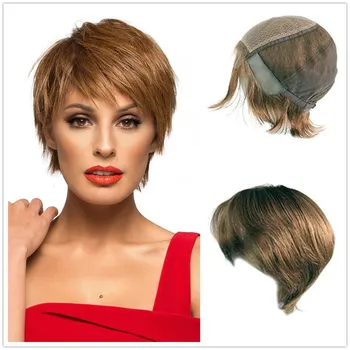 

Hstonir 14.5 Inch European Remy Hair Peruka Perruque Femme Juif Bob Lace Front Wigs Natural Black Blond Silktop Wig G016