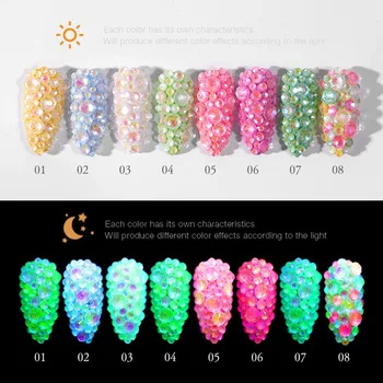 

About 250Pcs/Bag Luminous Glow In The Dark Nail Rhinestones Mixed Size 3D Rinestones Nail Jewelry Decoration Nail Stones