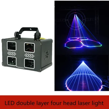 

Four Head Dynamic RGB LED Laser Light Projector Double Layer Full Color Pro Sound Auto Stage Lighting Effect for DJ Disco Event