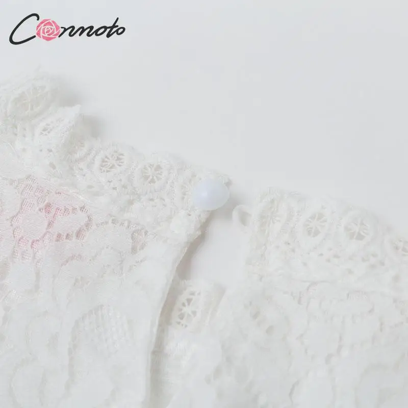 Conmoto модные белые кружевные женские топы и блузки осень винтажная вышивка открытая Офисная Женская рубашка блузка большого размера