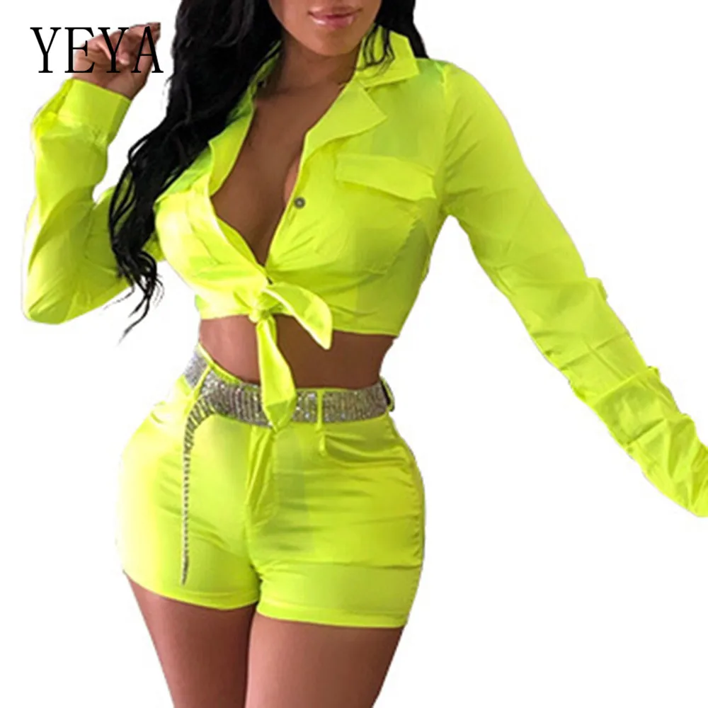 YEYA/осенние комплекты из двух предметов, укороченные топы с длинными рукавами и узкие брюки с поясом, женские повседневные Костюмы пляжного стиля комбинезон женский