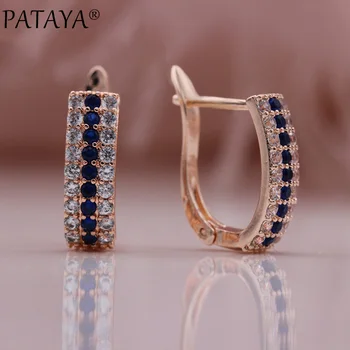 PATAYA New Blue Natural Zircon Dangle Earrings 585 Rose Gold Romantic Engagement Gift Fine Fashion Jewelry Women Square Earrings