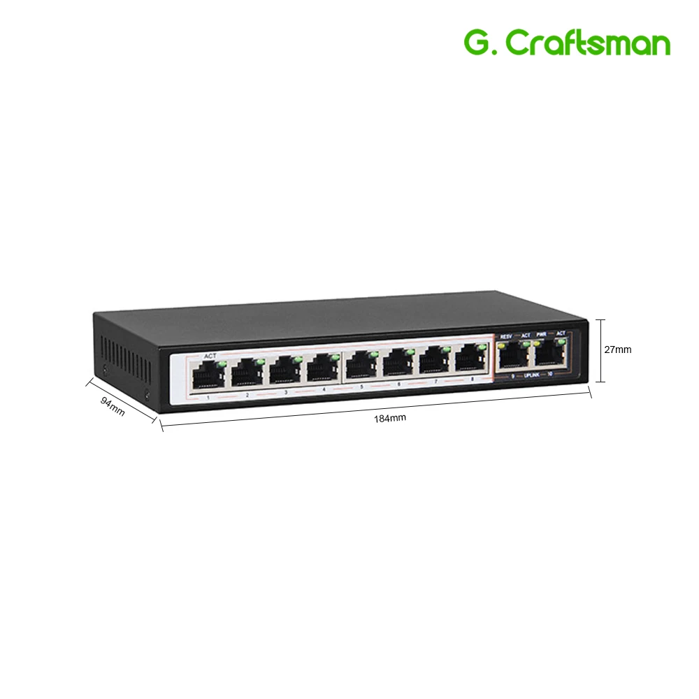 G. Мастер полный гигабитный 8 Порты и разъёмы коммутатор питания через ethernet Поддержка IEEE802.3af/at для видеонаблюдения 5MP 8MP IP Камера Беспроводной AP 10/100/1000 Мбит/с 10 Порты и разъёмы