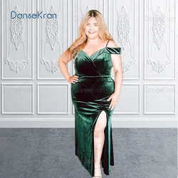 Velvet Plus Size Evening Dresses Women Long Off The Shoulder Dark Green Formal Dress With Side Split vestido de fiesta de boda