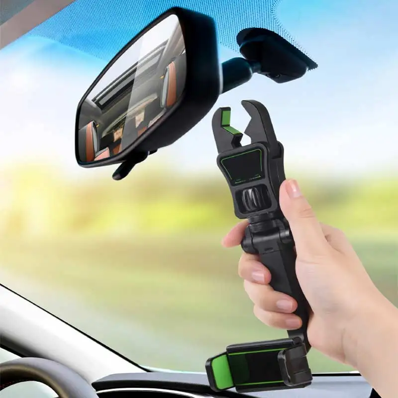 360° Car Phone Holder Rearview Mirror Phone Holder Adjustable Holder Clip Mount GPS Holder for Car Auto Universal Multifunction mobile holder