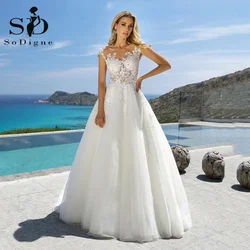 SoDigne Boho Wedding Dresses 2021 Scoop Neck Appliques Lace 3D Flower Custom Made Tulle Princess Wedding Gown Bridal Dress
