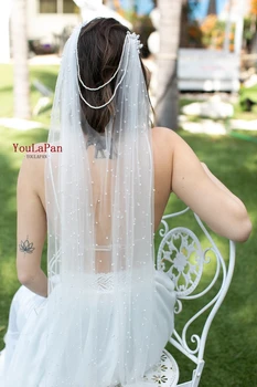 

YouLaPan Flower Bridal Veil One Layer Bridal Veil White Ivory Wedding Veil with Beaded Pearls Bride Accessories VP03