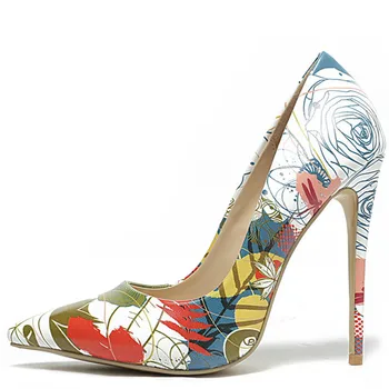 

YECHNE Woman High Heels Shoes Bridal White Wedding Heel Shoes Women's Plus Size Pointed Toe Pumps Party Stiletto Graffiti