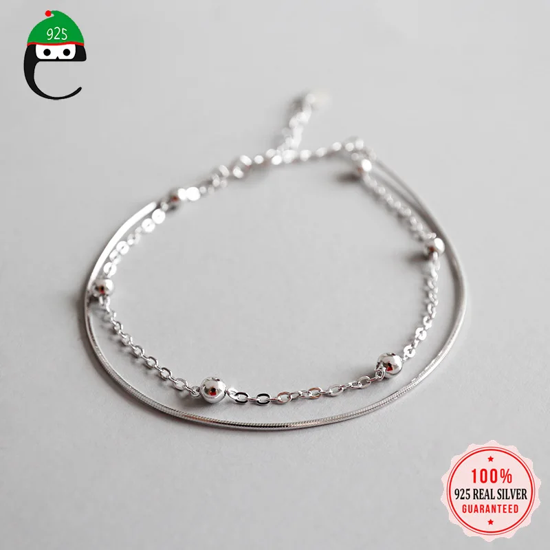 ElfoPlataSi модный подлинный 925 стерлингового серебра минималистичный сладкий двойной браслет для жены девушки леди ювелирные изделия подарок DS2281